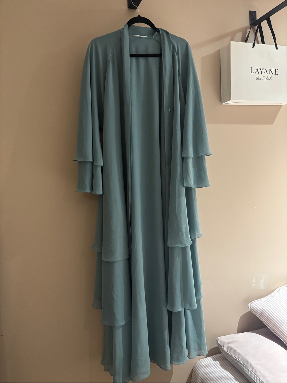 Layered BY HASANAT Chiffon abaya in turquoise